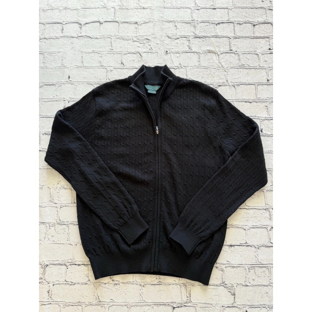 Astra Classic Womens Black Cotton Cable Knit Full Zip Cardigan‎ Sweater Medium